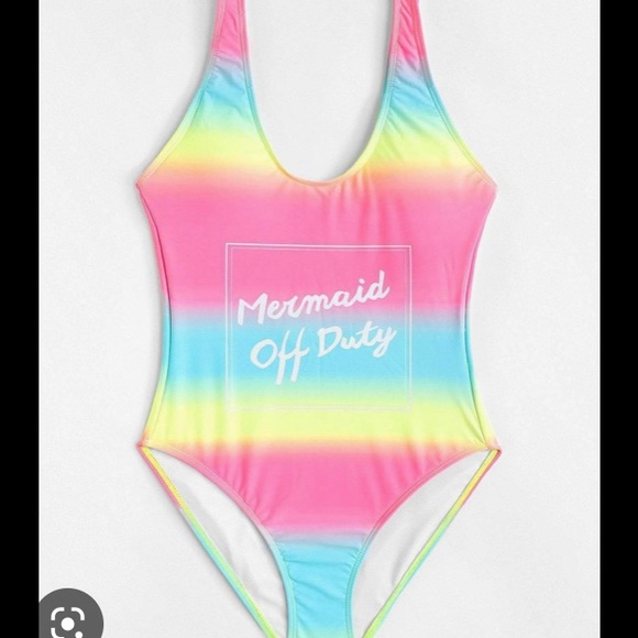 🏖MERMAID SWIMSUIT ONCE PIECE PASTEL NEON RAINBOW COLORS 💕🏖 - Picture 1 of 5